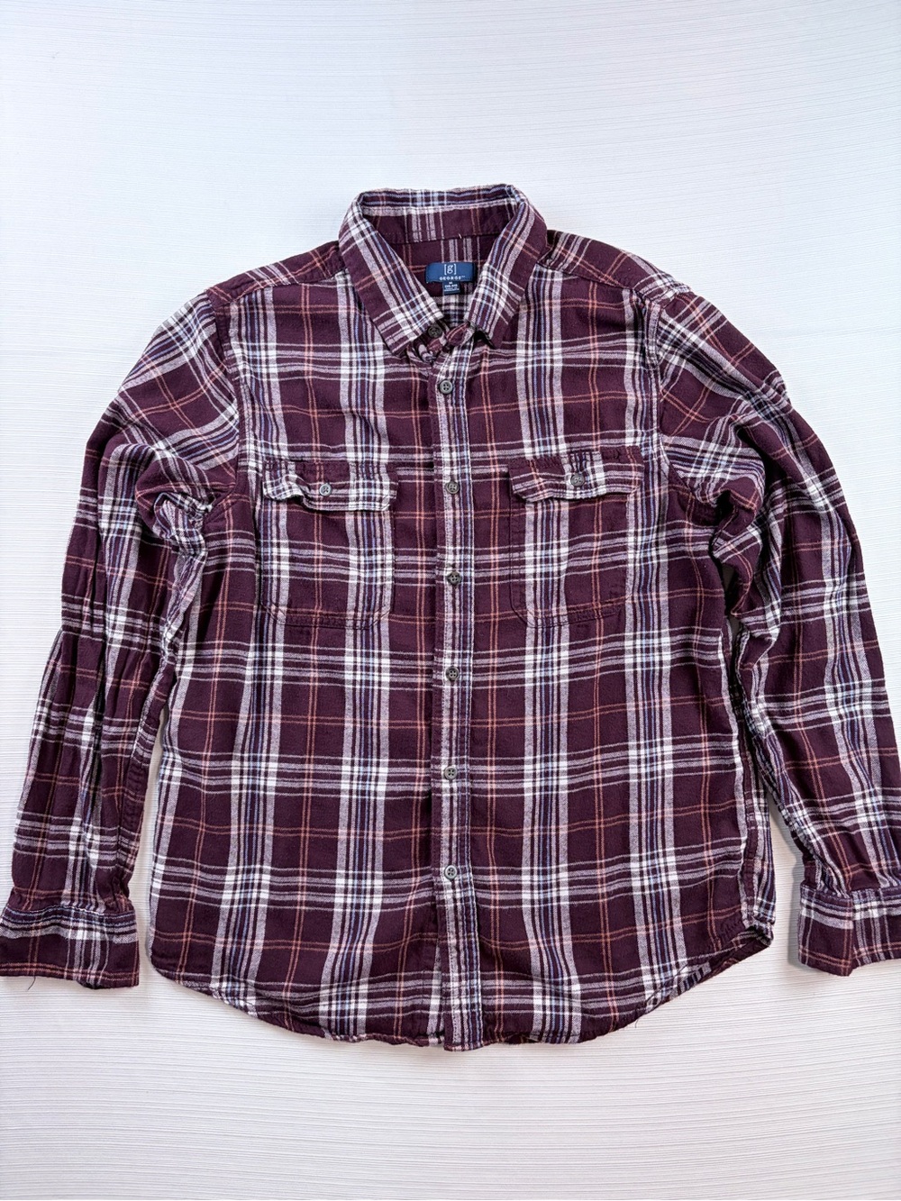 George Men's Burgundy Plaid Button-Down Shirt Size M